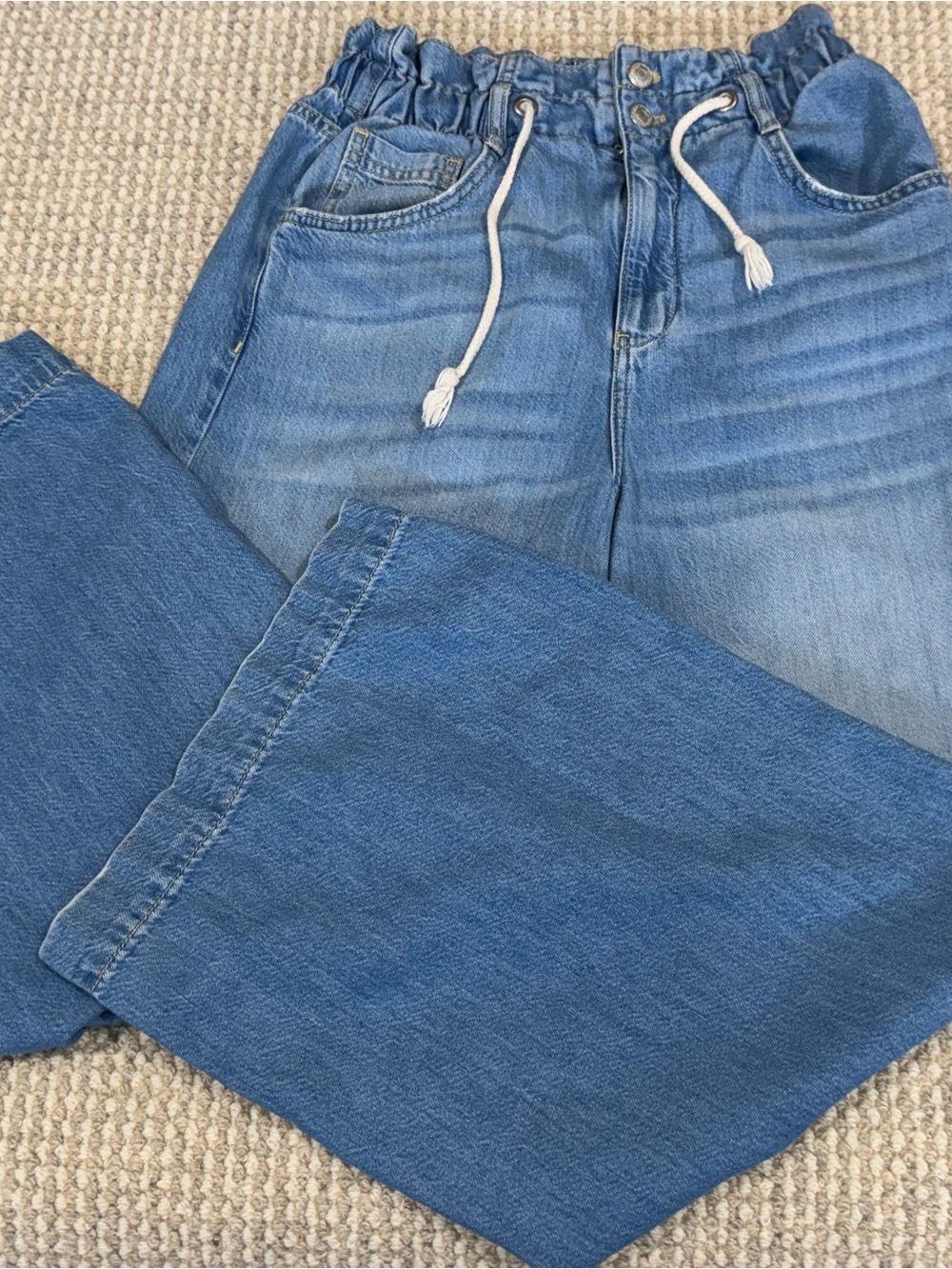 Anthropology Pilcro Wide-Leg Jeans Women’s Blue Solid Denim Button Drawstring